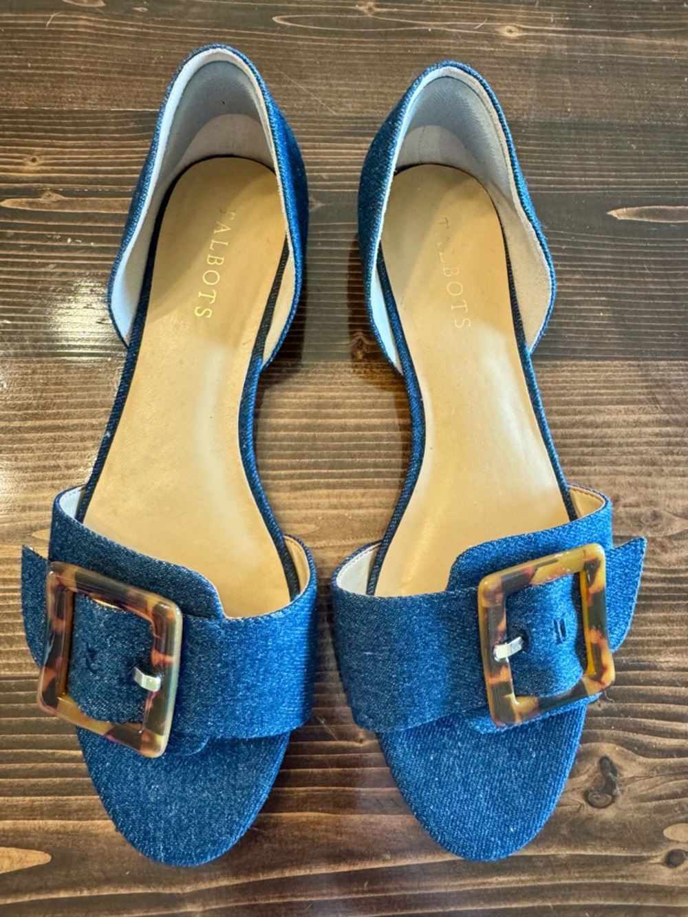 NWOB‎ Talbots Denim Blue D'Orsay Sandals with Tortoise Buckle Size 8.5